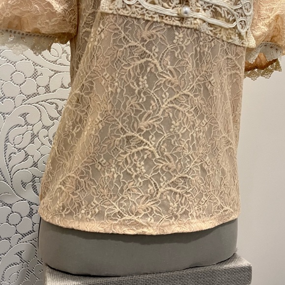 Vintage | Pearl & Embroidery Detailed Chest Cream Lace Blouse - Picture 8 of 13